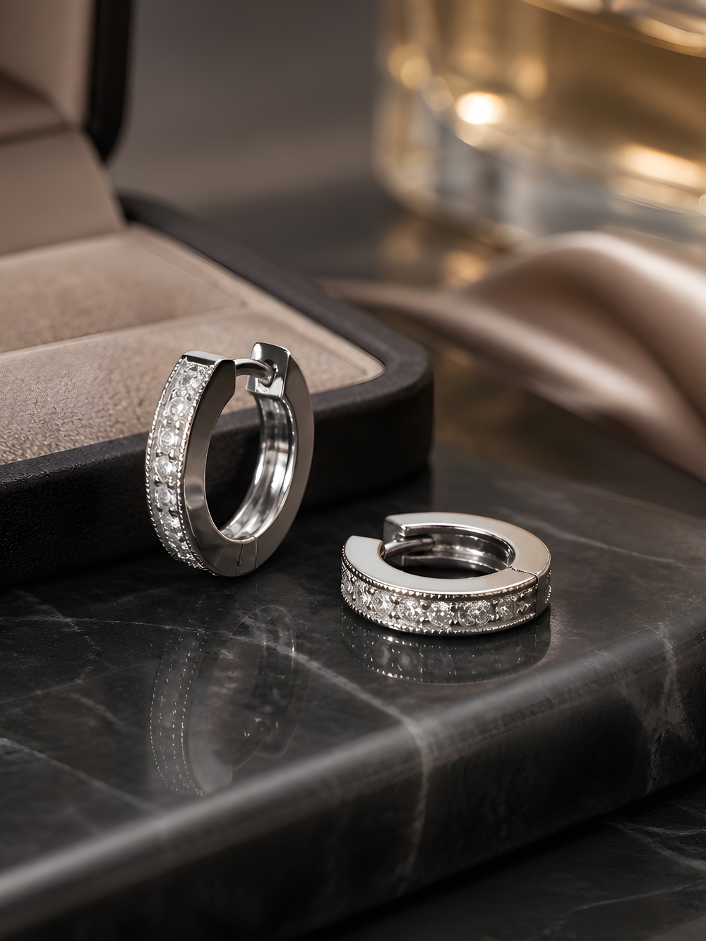 Sterling Silver Pavé Huggie Hoop Earrings - White